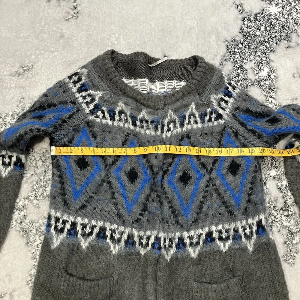 Free People Fair Isle Sweater Dress‎ Womens Size Medium Gray Blue Boho Knit